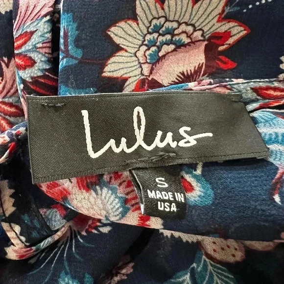 Odine Navy Blue Floral Print Long Sleeve Top Size S - Picture 5 of 7